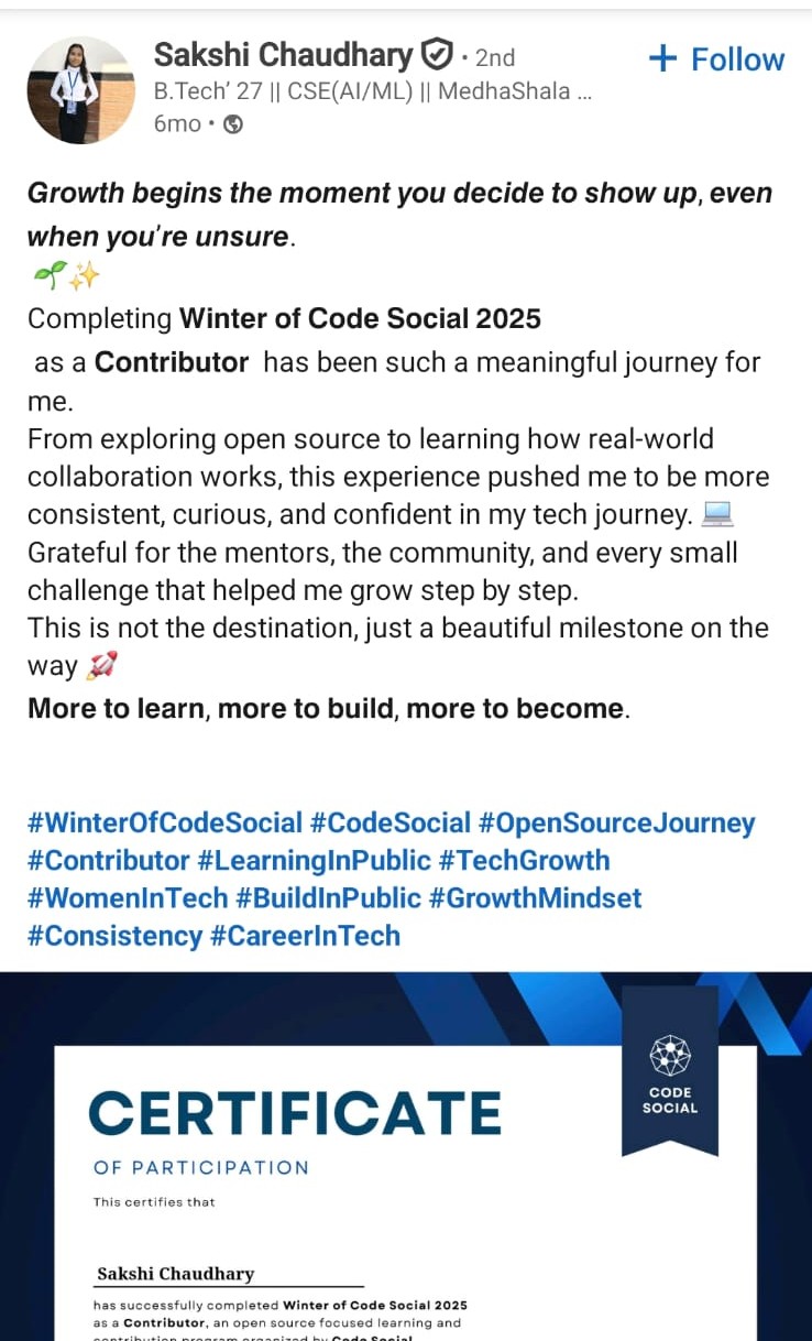 LinkedIn post from a WOCS 2025 participant
