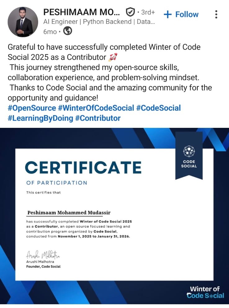 LinkedIn post from a WOCS 2025 participant