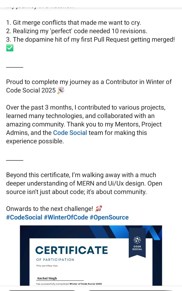 LinkedIn post from a WOCS 2025 participant