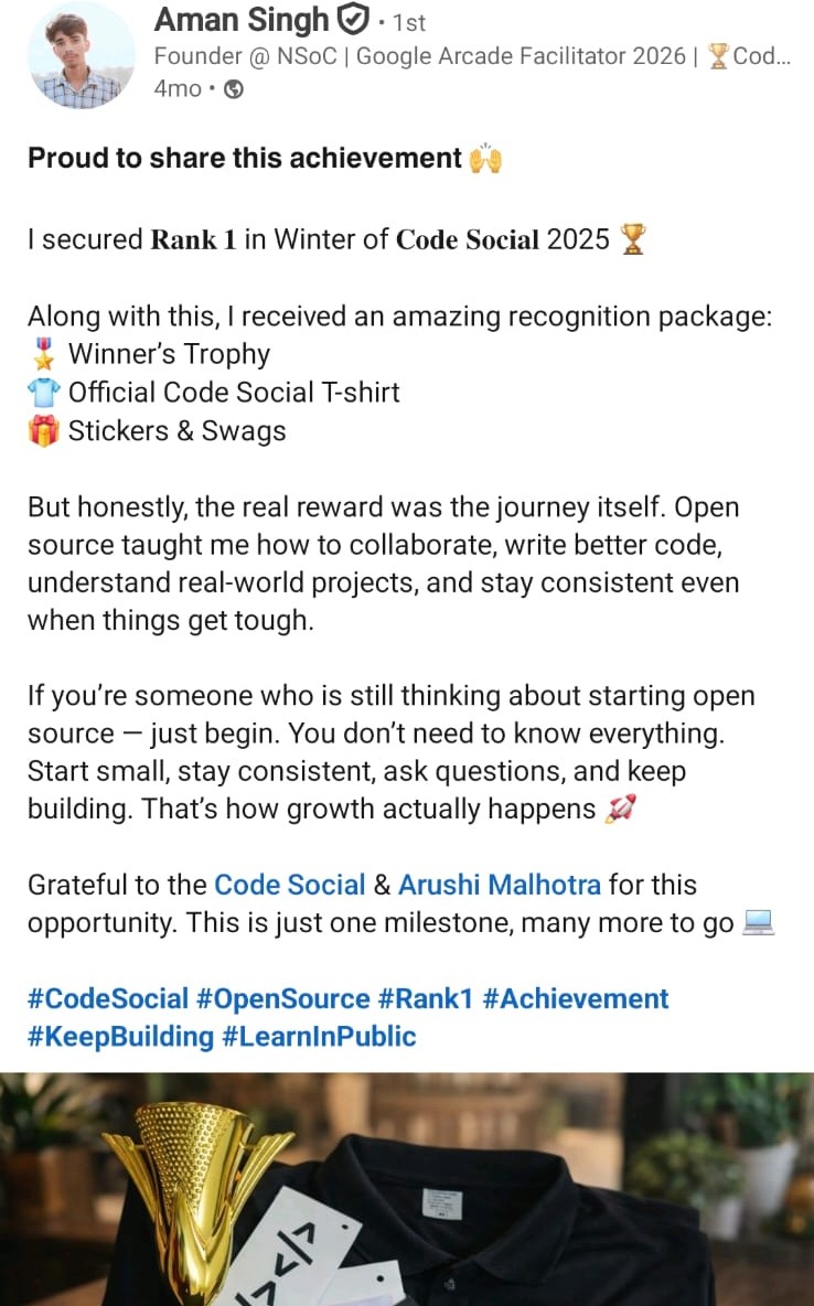 LinkedIn post from a WOCS 2025 participant