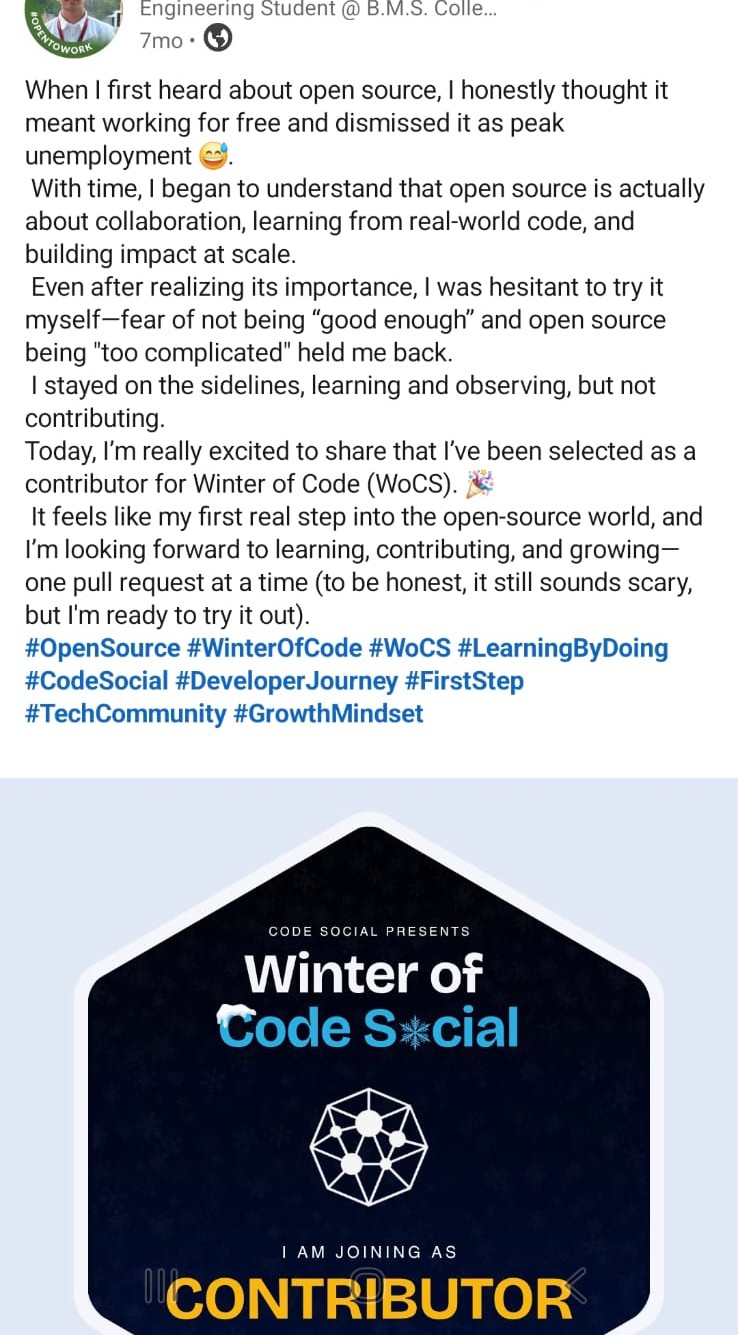 LinkedIn post from a WOCS 2025 participant